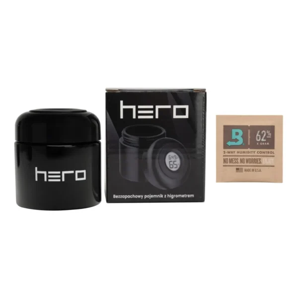 Szklany pojemnik bezzapachowy z higrometrem 100ml HERO - obrazek 2