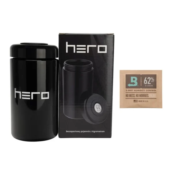 Szklany pojemnik bezzapachowy z higrometrem 500ml HERO - obrazek 2